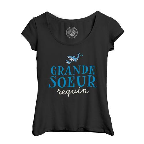 T-Shirt Femme Col Echancré Grande Soeur Requin Poisson Mer Mignon on Productcaster.