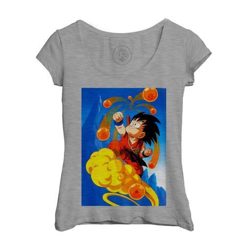 T-Shirt Femme Col Echancré Sangoku Classique Dragon Ball Boules Mag... on Productcaster.