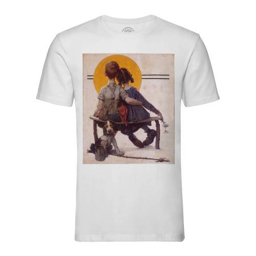 T-Shirt Homme Col Rond Fille Et Garcon Regardant La Lune Chiot Pein... on Productcaster.