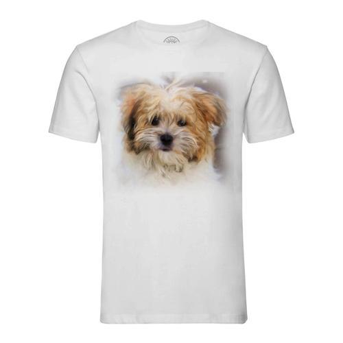 T-Shirt Homme Col Rond Peinture Caniche Beige Petit Chien Mignon on Productcaster.