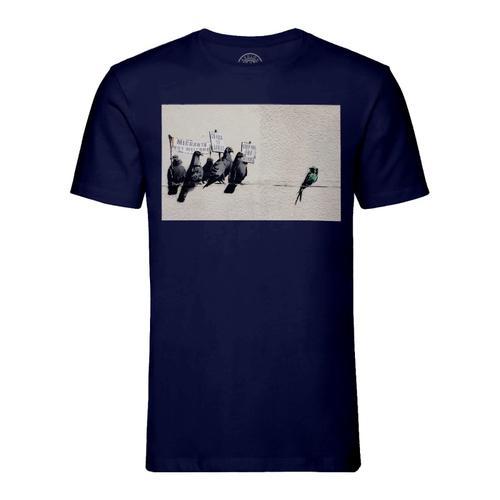 T-Shirt Homme Col Rond Banksy Oiseaux Immigration Keep Off Our Worm... on Productcaster.