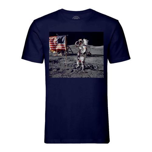 T-Shirt Homme Col Rond Premier Pas De L Homme Sur La Lune Drapeau A... on Productcaster.