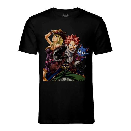 T-Shirt Homme Col Rond Fairy Tail Natsu Lucy Happy Manga Sorcier on Productcaster.