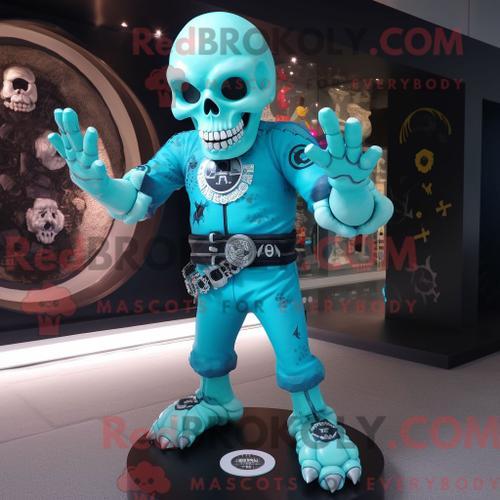 Personnage Mascotte Redbrokoly Cyan Skull Habillé Avec Un Rash Guar... on Productcaster.