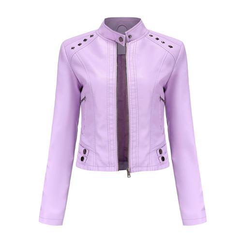 Veste Cuir Courte Moto À Rivet Pour Femme Bomber Col Montant Simili... on Productcaster.