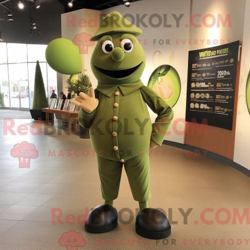 Personnage Mascotte Redbrokoly D Un Acrobate Olive Habillé D Une Ve... on Productcaster.