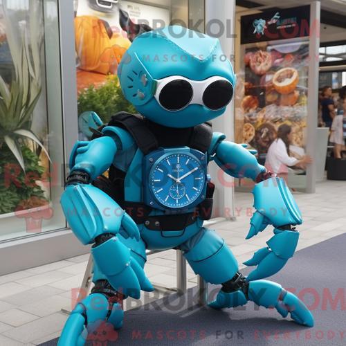 Costume De Mascotte Redbrokoly De Crabe Turquoise Habillé D Une Ves... on Productcaster.