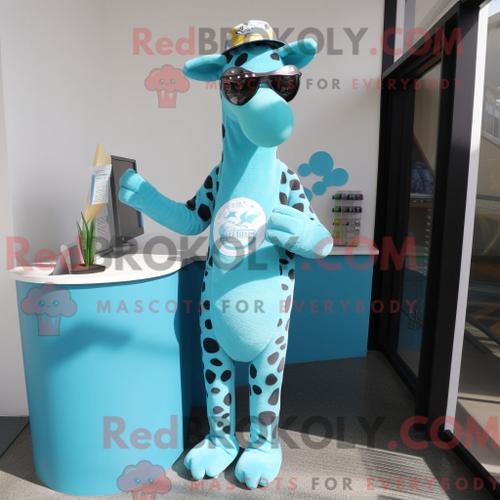 Personnage Mascotte Redbrokoly De Girafe Cyan Habillé D Un Rash Gua... on Productcaster.