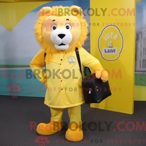 Costume De Mascotte Redbrokoly De Lion Jaune Citron Habillé D Un Im... on Productcaster.