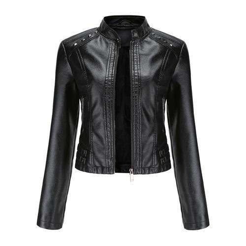 Veste Cuir Courte Moto À Rivet Pour Femme Bomber Col Montant Simili... on Productcaster.