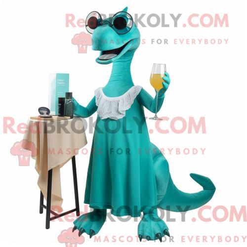 Costume Mascotte Redbrokoly Diplodocus Bleu Sarcelle Habillé D Une ... on Productcaster.