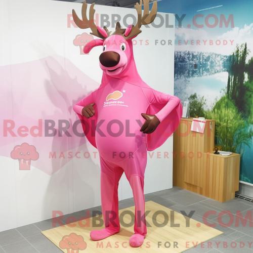 Costume De Mascotte Redbrokoly D Élan Rose Habillé Avec Un Maillot ... on Productcaster.