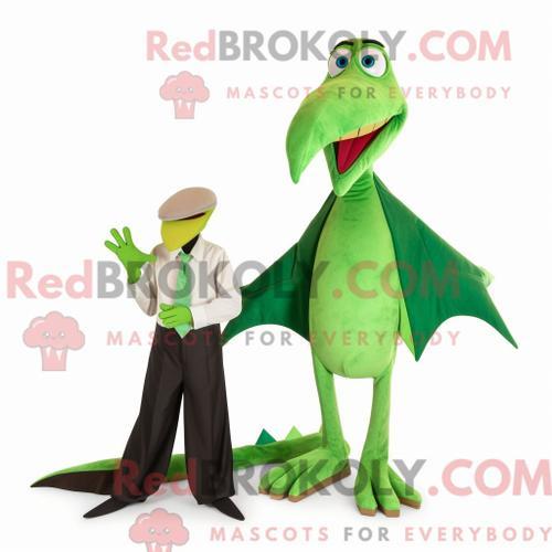 Costume De Mascotte Redbrokoly De Ptérodactyle Vert Habillé D Une R... on Productcaster.