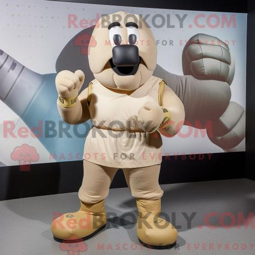 Costume Mascotte Redbrokoly De Gant De Boxe Beige Habillé D Un Shor... on Productcaster.