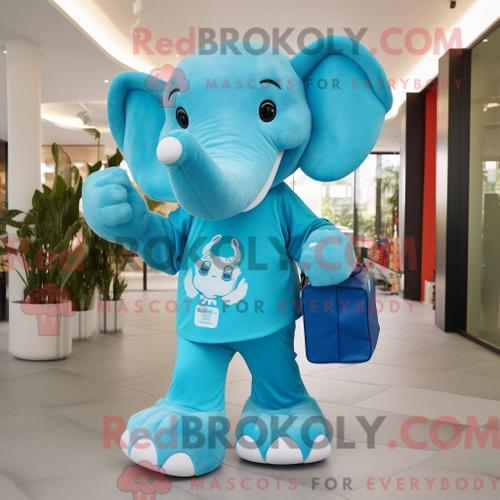 Costume De Mascotte Redbrokoly D Éléphant Cyan Habillé D Un T-Shirt... on Productcaster.