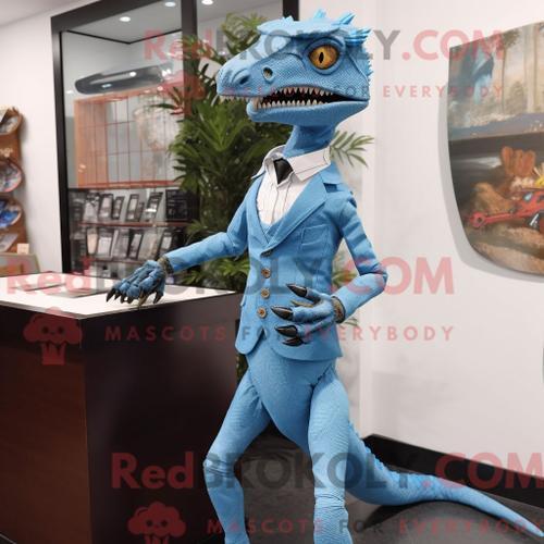 Costume De Mascotte Redbrokoly De Coelophysis Bleu Ciel Habillé D U... on Productcaster.