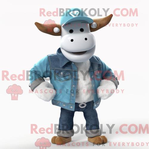 Costume De Mascotte Redbrokoly De Vache Hereford Cyan Habillé Avec ... on Productcaster.