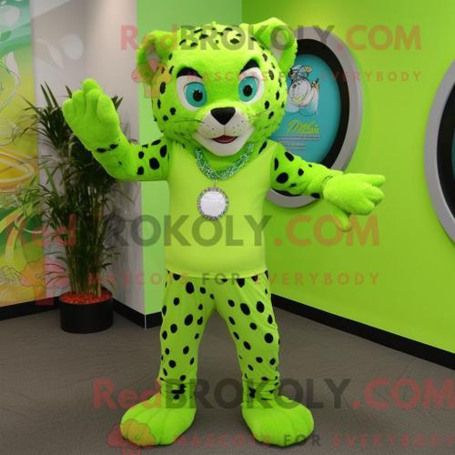 Costume De Mascotte Redbrokoly De Guépard Vert Citron Habillé D Un ... on Productcaster.