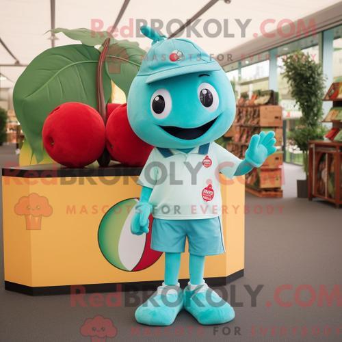 Personnage De Costume De Mascotte Redbrokoly De Cerise Turquoise Ha... on Productcaster.