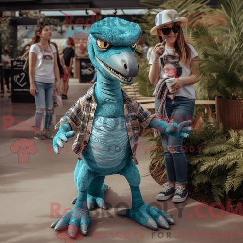 Costume Mascotte Redbrokoly De Velociraptor Turquoise Personnage Ha... on Productcaster.