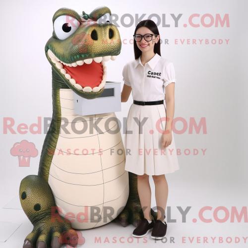 Costume Mascotte Redbrokoly De Crocodile Beige Habillé D Une Jupe P... on Productcaster.