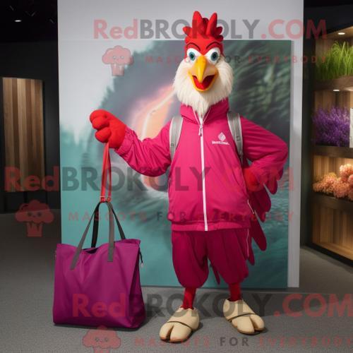 Costume Mascotte Redbrokoly De Coq Magenta Habillé D Un Coupe-Vent ... on Productcaster.