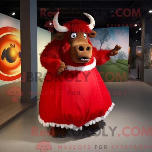 Costume De Mascotte Redbrokoly De Yak Rouge Habillé D Une Robe De B... on Productcaster.