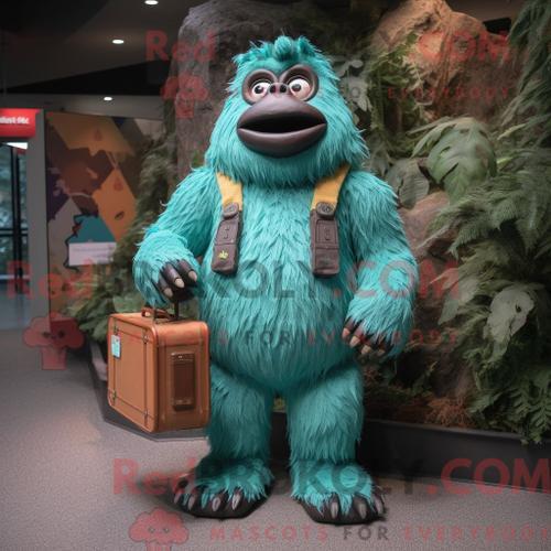 Costume Mascotte Redbrokoly De Sasquatch Turquoise Habillé D Un Col... on Productcaster.