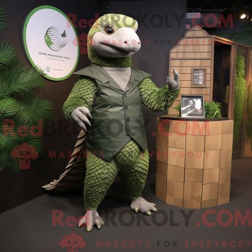 Costume Mascotte Redbrokoly De Pangolin Vert Habillé D Un T-Shirt À... on Productcaster.