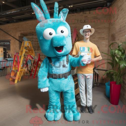 Costume Mascotte Redbrokoly De Lama Turquoise Personnage Habillé Av... on Productcaster.