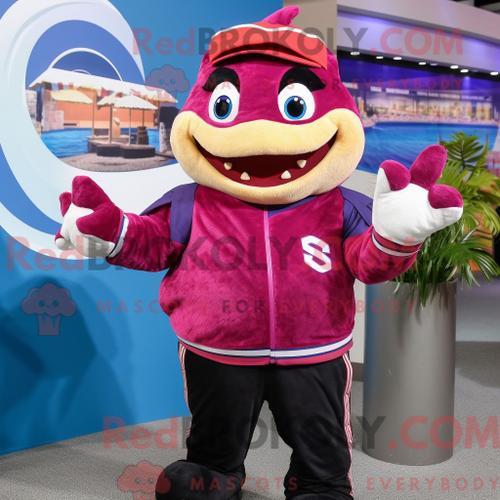 Personnage Mascotte Redbrokoly D Un Barracuda Magenta Habillé D Une... on Productcaster.