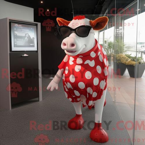 Costume De Mascotte Redbrokoly De Vache Holstein Rouge Habillé D Un... on Productcaster.