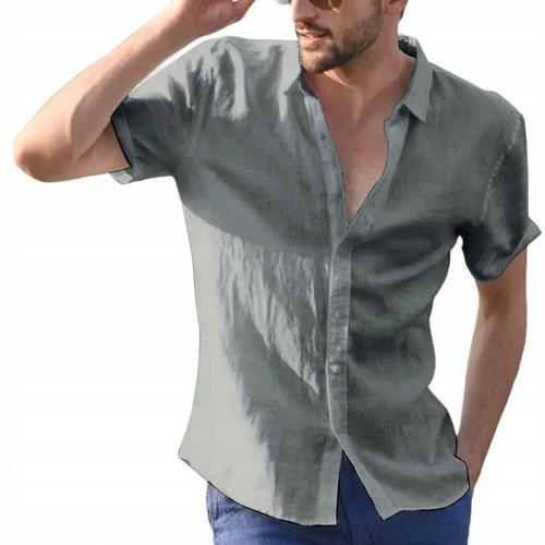 Chemise En Lin À Manches Courtes Pour Homme Décontractée Et Aérée S... on Productcaster.