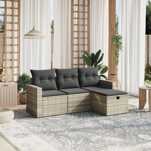 Vidaxl Salon De Jardin 4 Pcs Avec Coussins Gris Clair Résine Tressée on Productcaster.