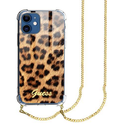 Coque Iphone 12 Et 12 Pro Avec Chaîne De Cou Motif Léopard Guess Or... on Productcaster.