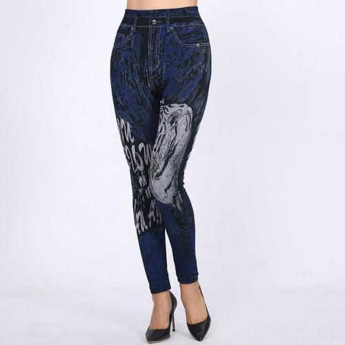 Legging Slim En Denim Pour Femme, Long, Imprimé De Poches, Décontra... on Productcaster.