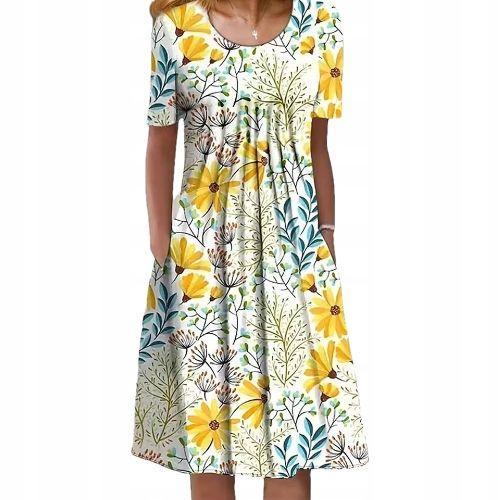 Robe Midi D'été Femme Élégante À Fleurs, Plissée Xxxl Fs16584 on Productcaster.