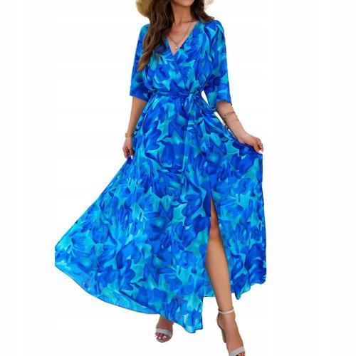 Robe Florale Élégante Avec Cravate Et Décolleté En V Pour Les Sorti... on Productcaster.