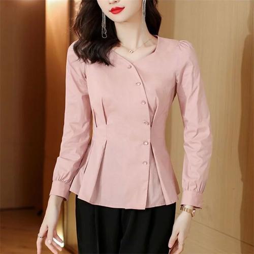 Chemise Diagonale Femmes Blouses Haut Col En V À Manches Longues S ... on Productcaster.