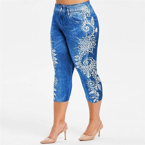 Legging Court En Jean Imprimé Pour Femme, Culotte Capri, 3 \ 4, Tai... on Productcaster.