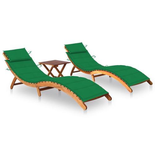 Vidaxl Chaises Longues 2 Pcs Avec Table Et Coussins Acacia Solide on Productcaster.