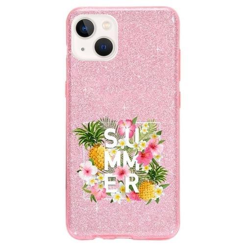 Coque Iphone 13 Paillettes Rose Summer Ananas on Productcaster.