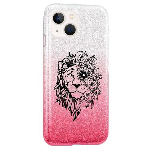 Coque Iphone 13 Paillettes Rose Tie Lion Fleur on Productcaster.