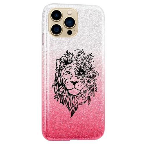 Coque Iphone 13 Pro Max Paillettes Rose Tie Lion Fleur on Productcaster.