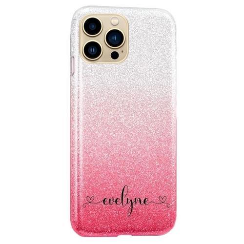 Coque Iphone 13 Pro Max Paillettes Rose Tie Avec Votre Prenom 4 Coeur on Productcaster.