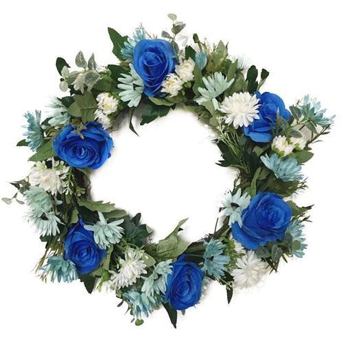 Couronne de roses artificielles bleues, couronne de printemps pour ... on Productcaster.