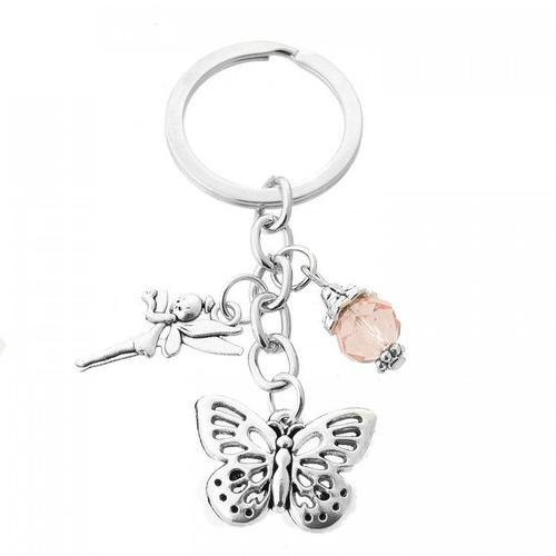 Porte-Clés Fée Papillon Et Perle À Facette Rose Argenté on Productcaster.