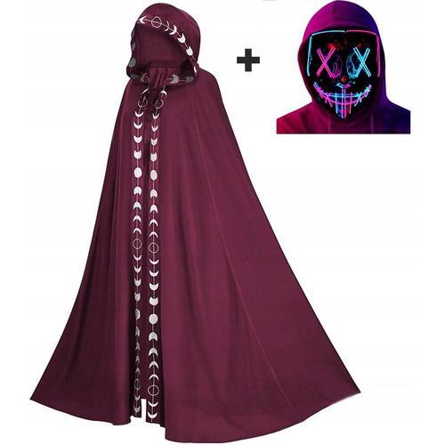 Cape De Magicien De La Sorcière, Masque Led Lumineux D'halloween No... on Productcaster.