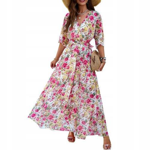 Robe Longue D'été À Motif Floral Et Coupe En V, Parfaite Pour Les F... on Productcaster.