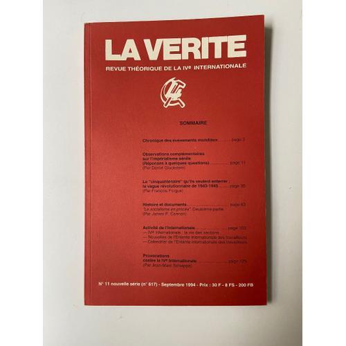 La Vérité Revue Théorique De La Ive Internationale N° 11 (617) Gluc... on Productcaster.